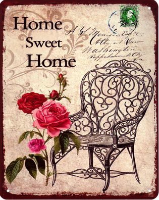 Blechschild Home Sweet Home Deko Schild Aufschrift Rose Dekoration Druck 20 x 25