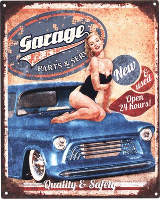 Moritz Blechschild Garage Oldtimer Frau 20 x 25 cm Retro Vintage Tin sign Wand