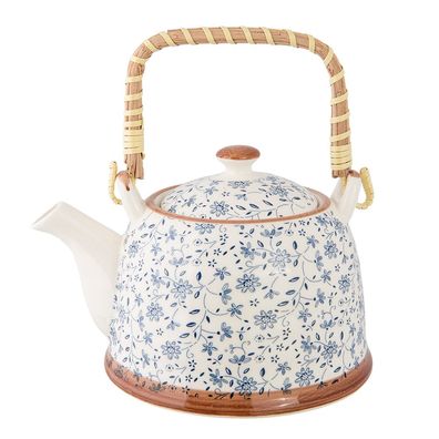 Clayre & Eef Teekanne mit Filter 700 ml Blau Keramik Blumen