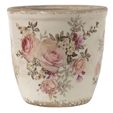 Clayre & Eef Blumentopf Ø 11x10 cm Rosa Beige Keramik Blumen (Gr. Ø 11x10 cm)