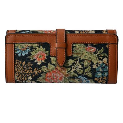 Clayre & Eef Brieftasche 19x10 cm Schwarz Synthetisch Blumen (Gr. 19x2x10 cm)