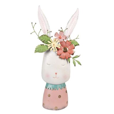 Clayre & Eef Blumentopf Kaninchen 62 cm Weiß Metall (Gr. 29x19x62 cm)