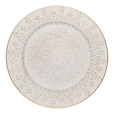 Clayre & Eef Unterteller Ø 33 cm Weiß Goldfarbig Kunststoff (Gr. Ø 33x1 cm)