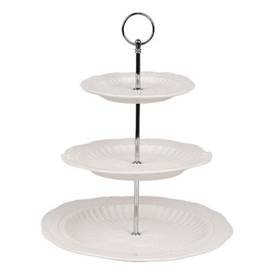 Clayre & Eef 3-Schicht-Etagere Ø 26x31 cm Weiß Keramik (Gr. Ø 26x31 cm)