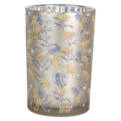 Clayre & Eef Teelichthalter Ø 12x18 cm Grau Glas Blumen (Gr. Ø 12x18 cm)
