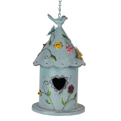 Clayre & Eef Vogelhaus 16x19x29 cm Blau Metall (Gr. 16x19x29 cm)