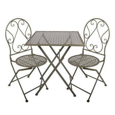 Clayre & Eef Bistro-Set Bistrotisch Bistrostuhl 3-Teilig 60x60x70 / 50x40x93 cm Grün