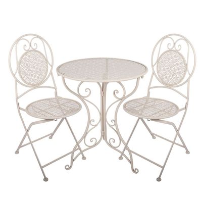 Clayre & Eef Bistro-Set Bistrotisch Bistrostuhl 3-Teilig Ø 60x74 / 50x40x92 cm Weiß