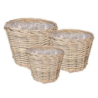 Clayre & Eef Blumentopf 3er Set Ø 34x27 / Ø 29x24 / Ø 23x21 cm Beige Rattan