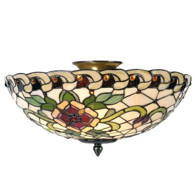 Clayre & Eef Deckenlampe Tiffany Ø 40x25 cm Grün Rot Metall Rose