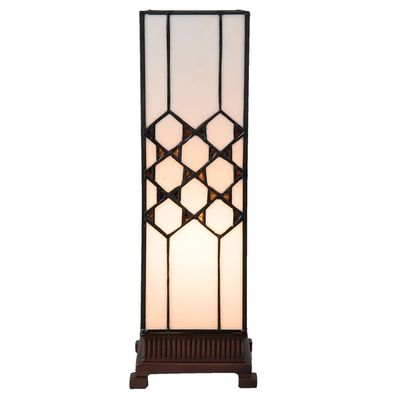 Clayre & Eef Tiffany Tischlampe 12x12x36 cm Weiß Glas