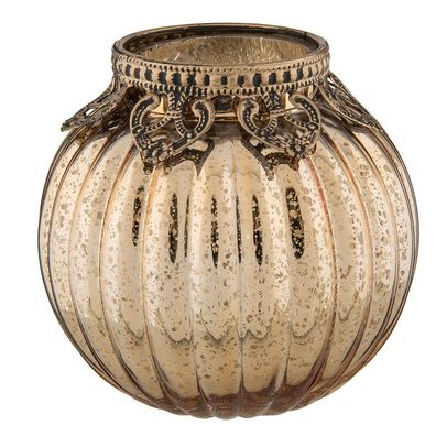 Clayre & Eef Teelichthalter Ø 10x10 cm Goldfarbig Glas (Gr. Ø 10x10 cm)