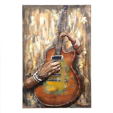 Clayre & Eef Metallmalerei 80x120 cm Orange Eisen Gitarre (Gr. 80x4x120 cm)