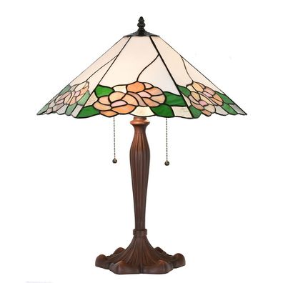 Clayre & Eef Tiffany Tischlampe 44x61x64 cm Weiß Grün Glas Blumen