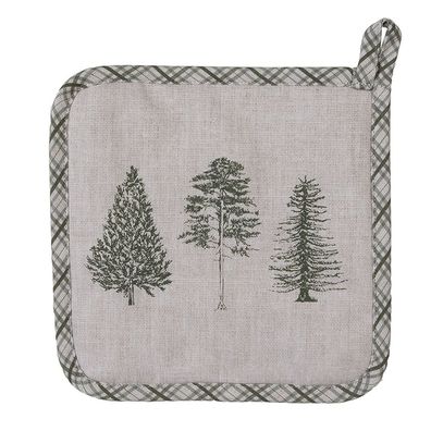 Clayre & Eef Topflappen 20x20 cm Beige Grün Baumwolle Tannenbäume (Gr. 20x20 cm)