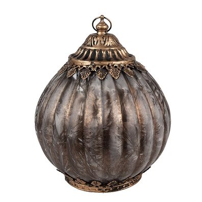 Clayre & Eef LED Laterne Ø 15x20 cm Braun Glas (Gr. Ø 15x20 cm / 2xAAA)