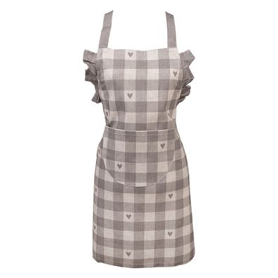 Clayre & Eef Schürze für Kinder 48x56 cm Grau Beige Baumwolle Herzen (Gr. 56x48 cm)
