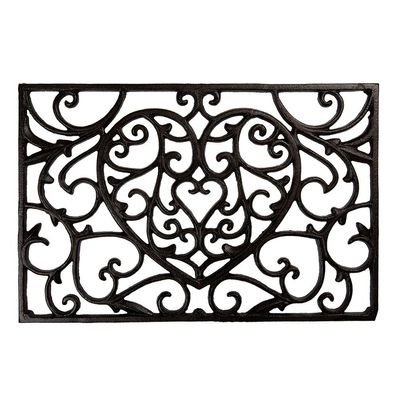 Clayre & Eef Fußmatte Herz 59x39x2 cm Braun Metall (Gr. 59x39x2 cm)