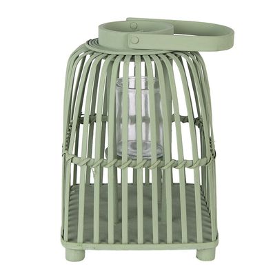 Clayre & Eef Windlicht 21x21x30 cm Grün Rattan (Gr. 21x21x30 cm)