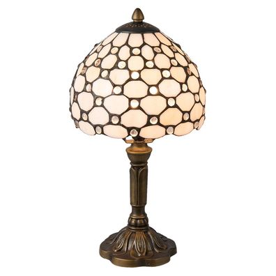 Clayre & Eef Tiffany Tischlampe Ø 20x38 cm Weiß Braun Glas