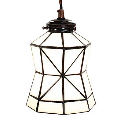Clayre & Eef Hängeleuchte Tiffany Ø 15x115 cm Weiß Braun Glas