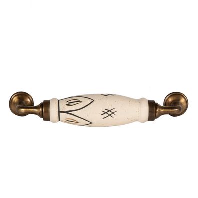 Clayre & Eef Griff 17 cm Weiß Goldfarbig Eisen (Gr. 17x5x3 cm)