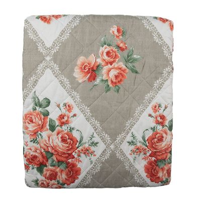 Clayre & Eef Tagesdecke 140x220 cm Grau Rosa Baumwolle Blumen (Gr. 140x220 cm)