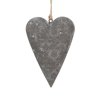 Clayre & Eef Deko-Anhänger Herz 8 cm Grau Metall (Gr. 11x2x8 cm)