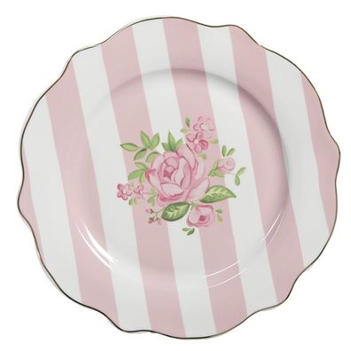 Clayre & Eef Frühstücksteller Ø 20 cm Rosa Weiß Porzellan Rosen (Gr. Ø 20x2 cm)