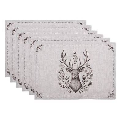 Clayre & Eef Tischsets 6er Set 48x33 cm Beige Baumwolle Hirsch (Gr. (6) 48x33 cm)