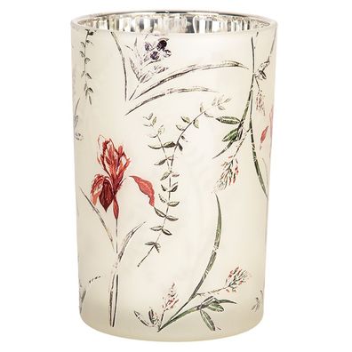 Clayre & Eef Teelichthalter Ø 12x18 cm Beige Glas Blumen (Gr. Ø 12x18 cm)