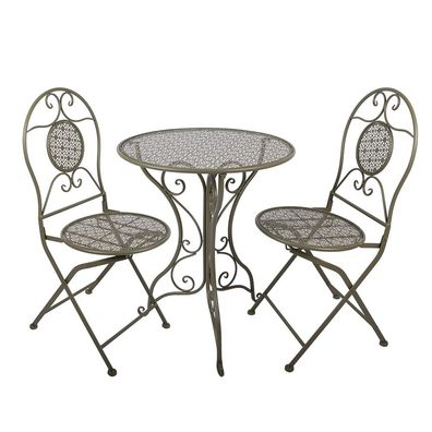 Clayre & Eef Bistro-Set Bistrotisch Bistrostuhl 3-Teilig Ø 60x70 / 50x40x93 cm Grün