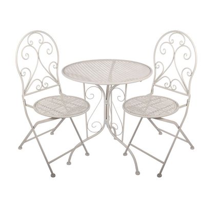 Clayre & Eef Bistro-Set Bistrotisch Bistrostuhl 3-Teilig Ø 60x70 / 39x39x94 cm Weiß