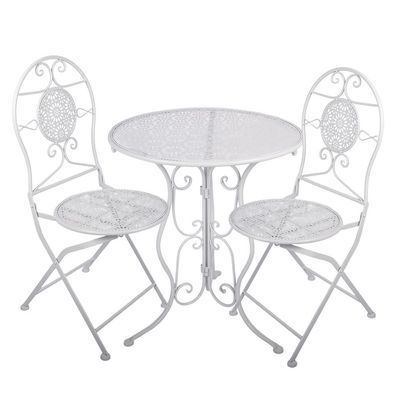 Clayre & Eef Bistro-Set Bistrotisch Bistrostuhl 3-Teilig Ø 60x70 / 50x40x93 cm Weiß