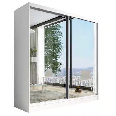 Schwebetürenschrank IVAR 200 cm mit Spiegel - 2-türiger Kleiderschrank modern