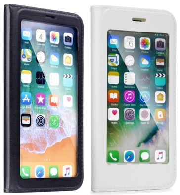 Flip Cover Tasche Handyhülle Schutzhülle Sichtfenster Case iPhone Samsung Huawei
