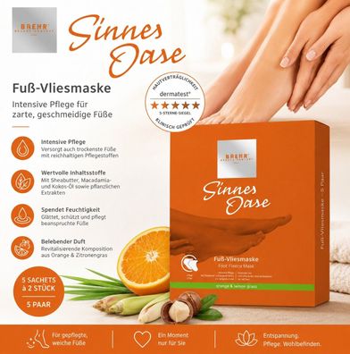 BAEHR Sinnes Oase Fuß-Vliesmaske 5 Paar - Intensive Fußpflege mit Sheabutter