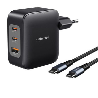 Intenso W100ACC GaN Ladeadapter 100 W mit 2× USB-C und USB-Anschluss schwarz