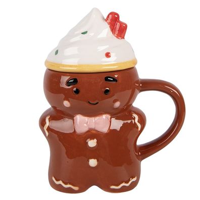 Clayre & Eef Tasse Pfefferkuchenmann 250 ml Braun Keramik (Gr. 12x8x15 cm / 250 ml)