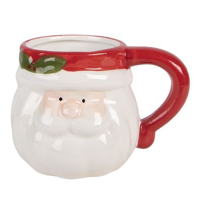 Clayre & Eef Tasse Weihnachtsmann 300 ml Weiß Keramik (Gr. 12x8x8 cm / 300 ml)