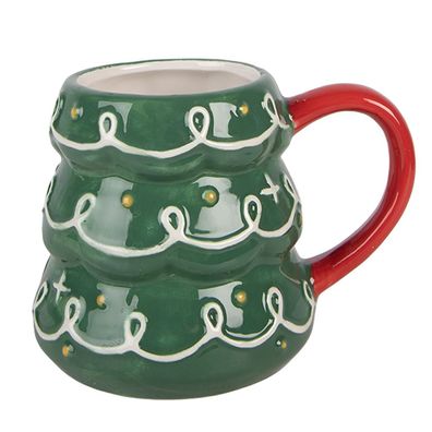 Clayre & Eef Tasse Weihnachtsbaum 350 ml Grün Keramik (Gr. 13x10x8 cm / 300 ml)