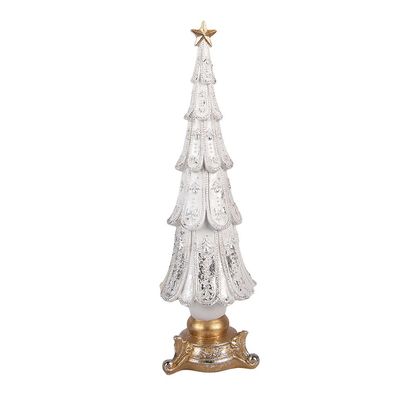 Clayre & Eef Weihnachtsdekorationsfigur Weihnachtsbaum Ø 9x30 cm Weiß Kunststoff