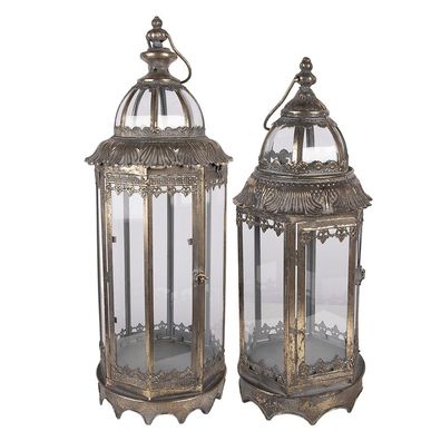 Clayre & Eef Laterne 2er Set Ø 26x67 / Ø 19x45 cm Braun Metall