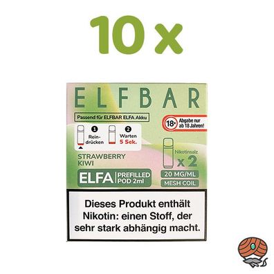 ELFBAR ELFA POD Strawberry Kiwi 20mg/ml Nikotin 10x 2 Pods