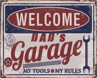 Moritz Blechschild Welcome Dad´s Garage 20 x 25 cm Retro Vintage Tin sign Wand