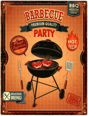 Deko Blechschild BBQ Barbecue Party Grillen 25x33 Vintage Design Metall Schild
