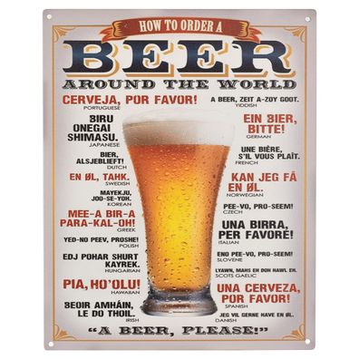 Blechschild 20 x 25 cm How To Order A Beer Around The World Retro Vintage Wand