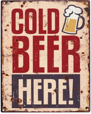 Deko Blechschild Cold Beer Here 20 x 25 Vintage-Design Metall Schild