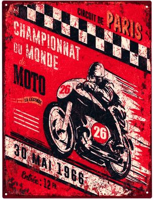 Deko Blechschild Motorradrennen Circuit Paris 25x33 Vintage Design Metall Schild