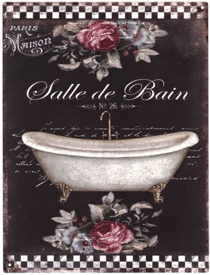 Deko Blechschild Salle de Bain Badewanne Bad 25x33 Vintage Design Metall Schild